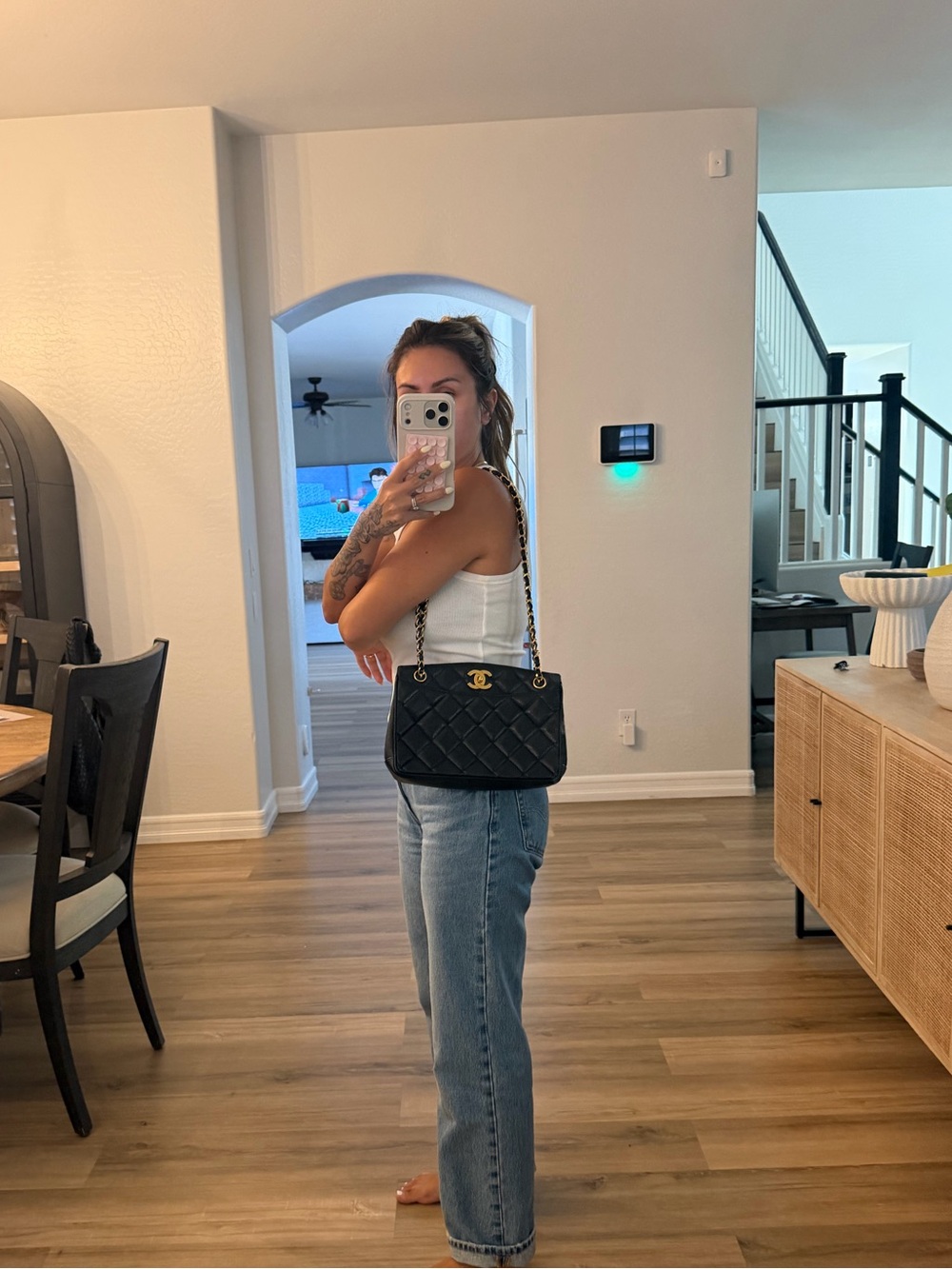 CHANEL Black Quilted caviar  Shoulder Bag with Gold Hardware